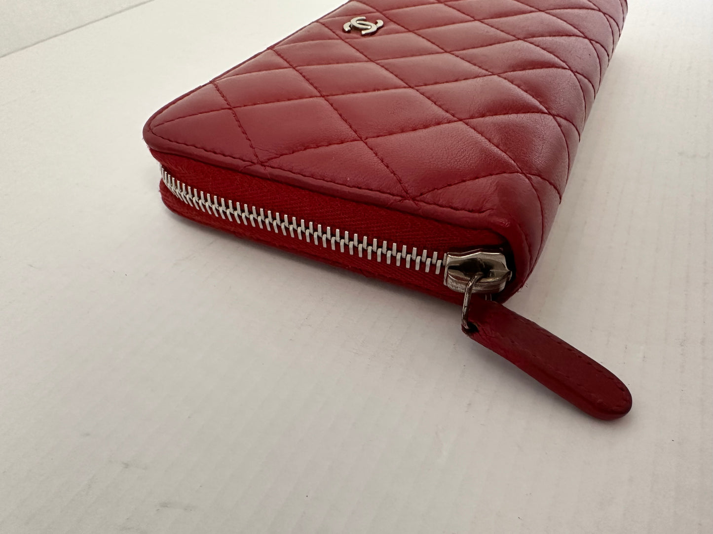 Chanel Quilted Lambskin Zip Around Wallet red WOC