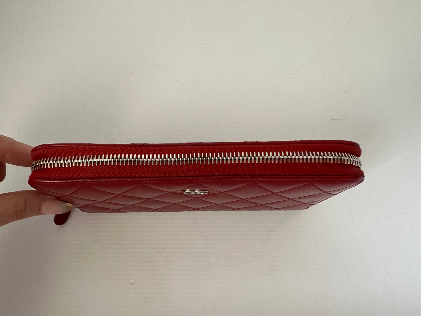 Chanel Quilted Lambskin Zip Around Wallet red WOC