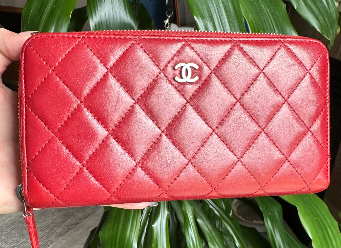 Chanel Quilted Lambskin Zip Around Wallet red WOC