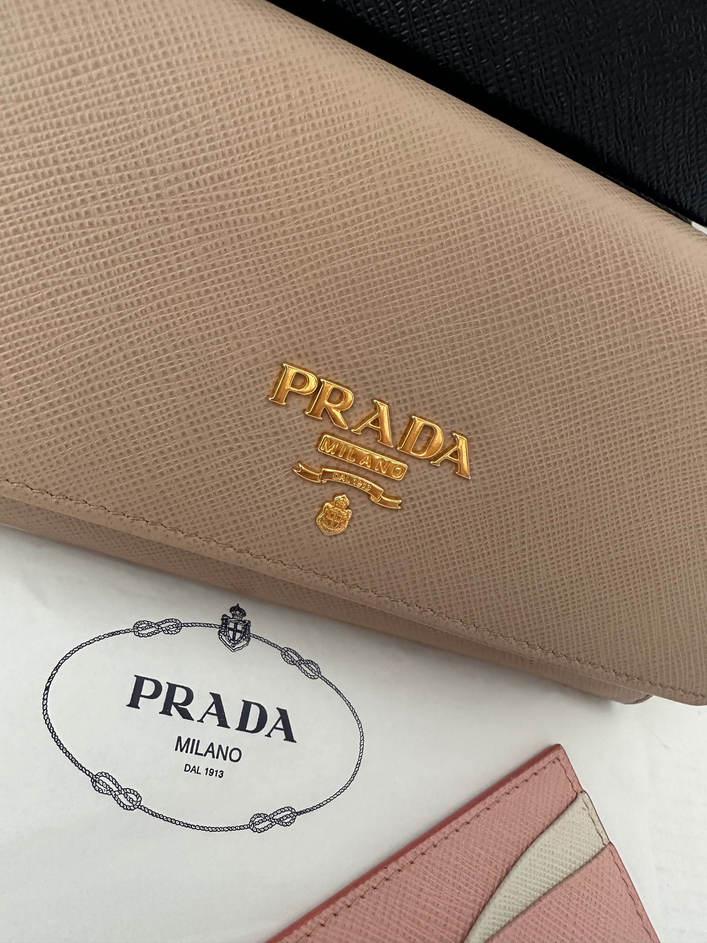 Prada Beige Saffiano Lux Leather Flap Continental Wallet WOC