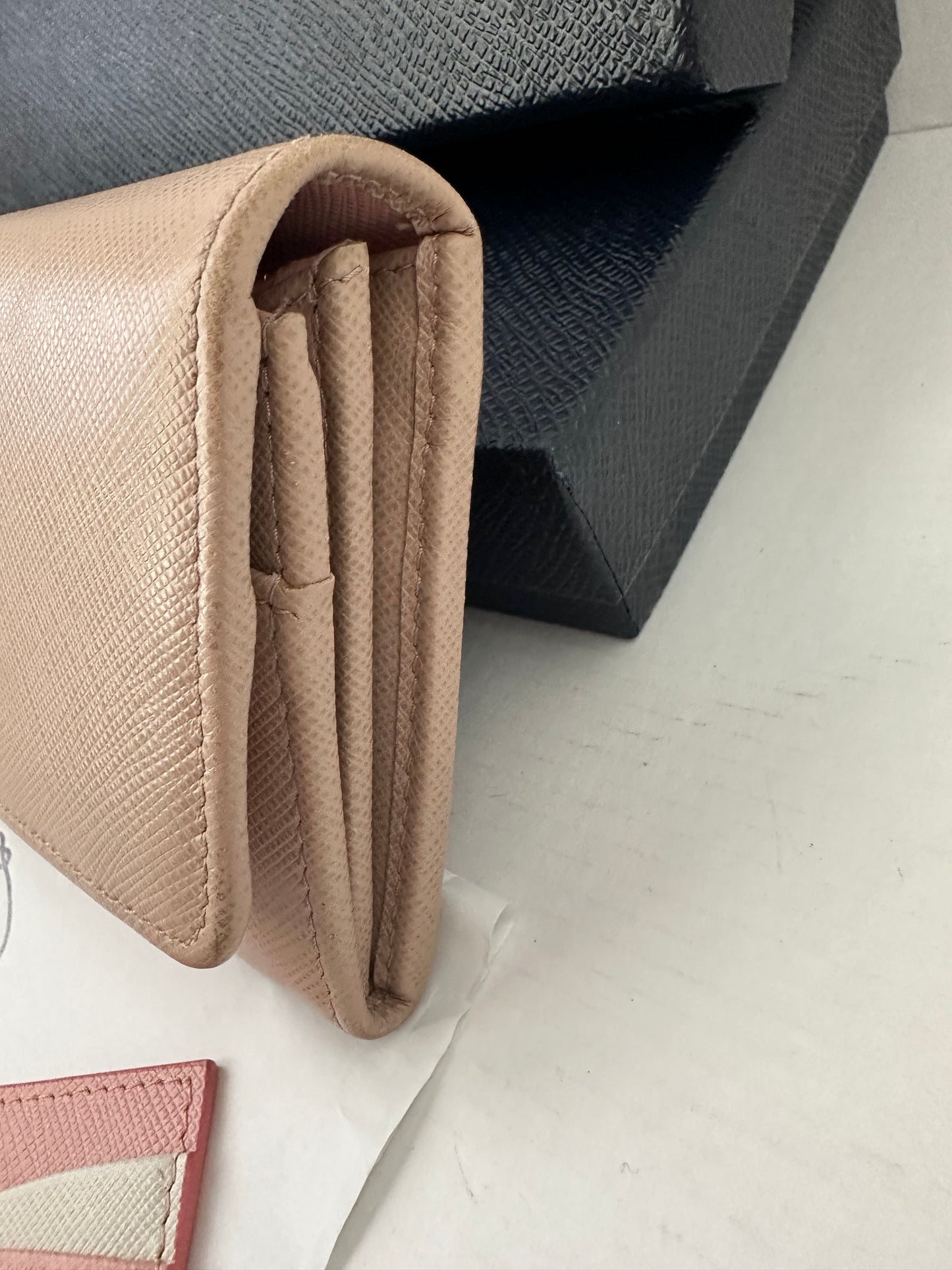 Prada Beige Saffiano Lux Leather Flap Continental Wallet WOC