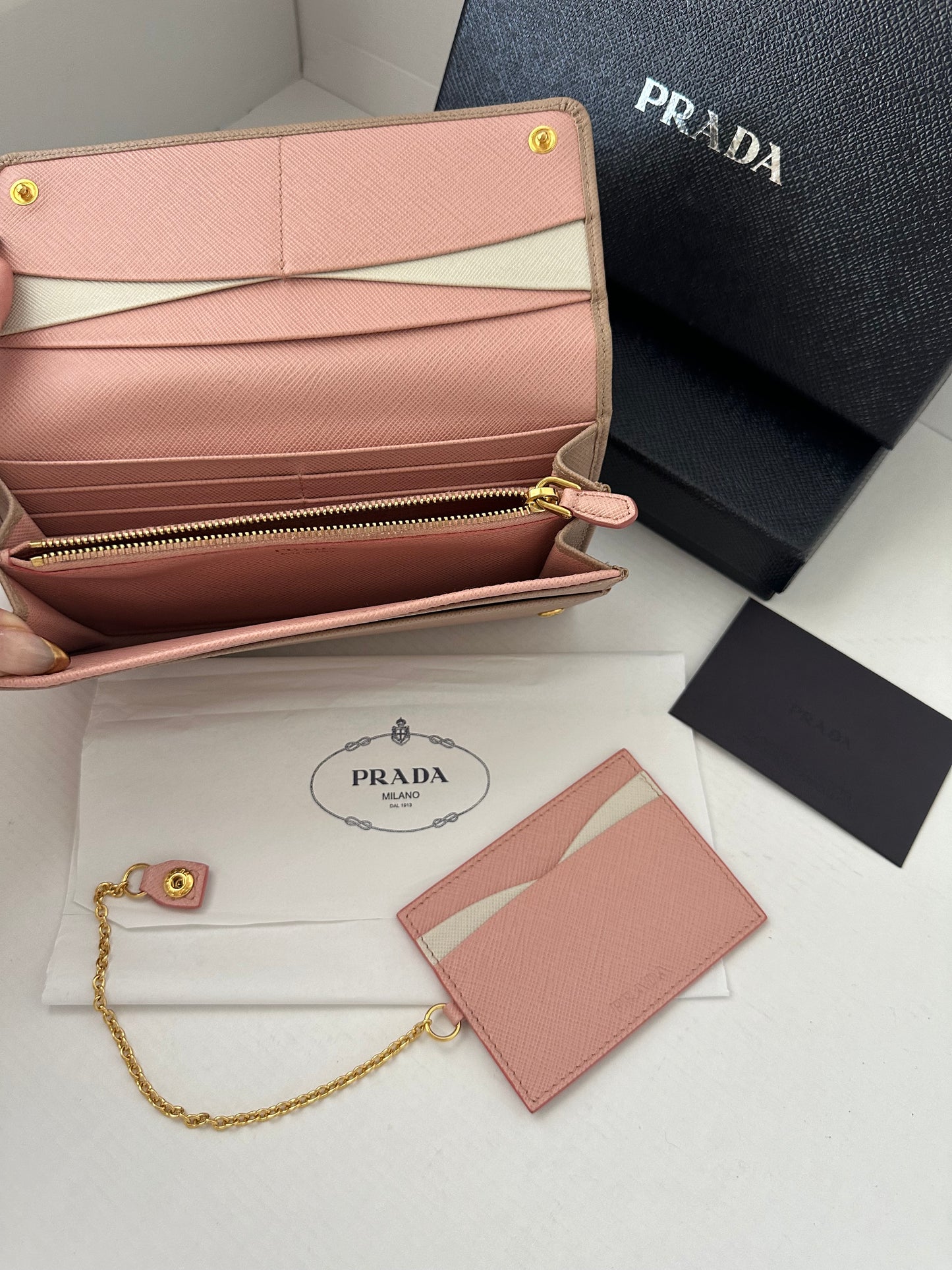 Prada Beige Saffiano Lux Leather Flap Continental Wallet WOC