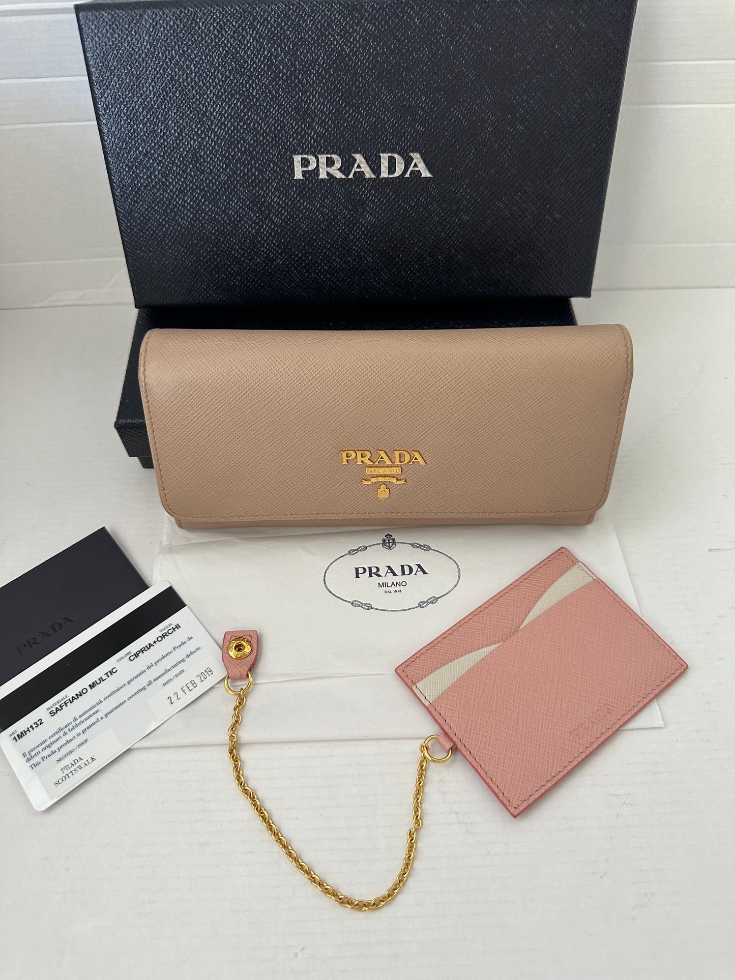 Prada Beige Saffiano Lux Leather Flap Continental Wallet WOC