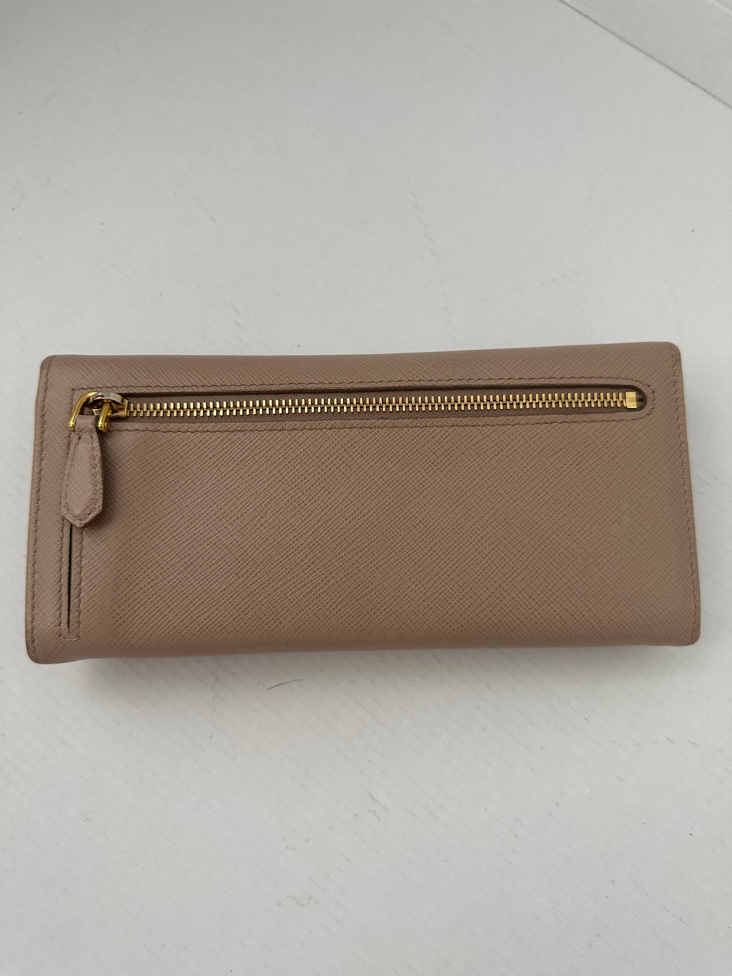 Prada Beige Saffiano Lux Leather Flap Continental Wallet WOC