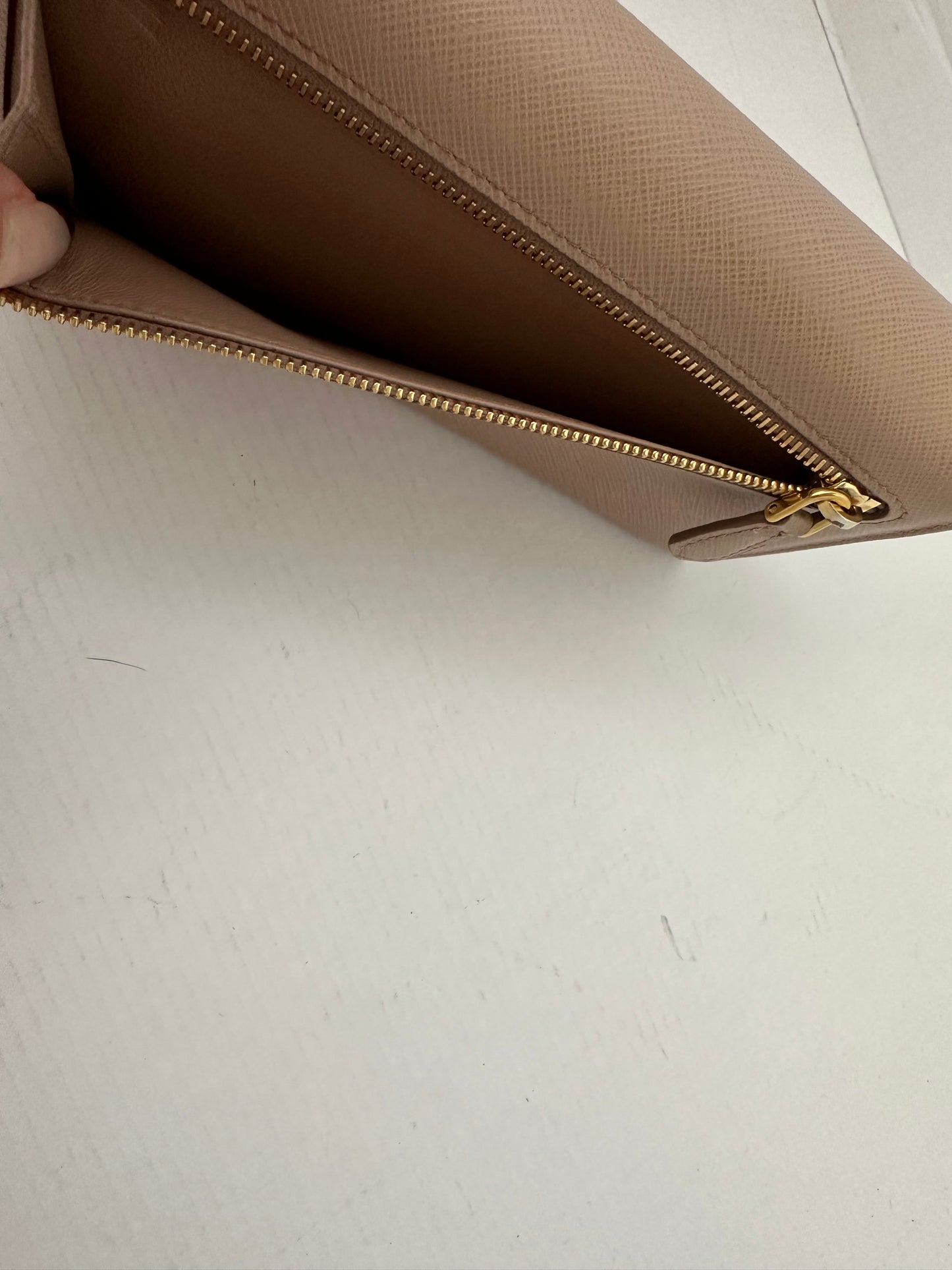 Prada Beige Saffiano Lux Leather Flap Continental Wallet WOC