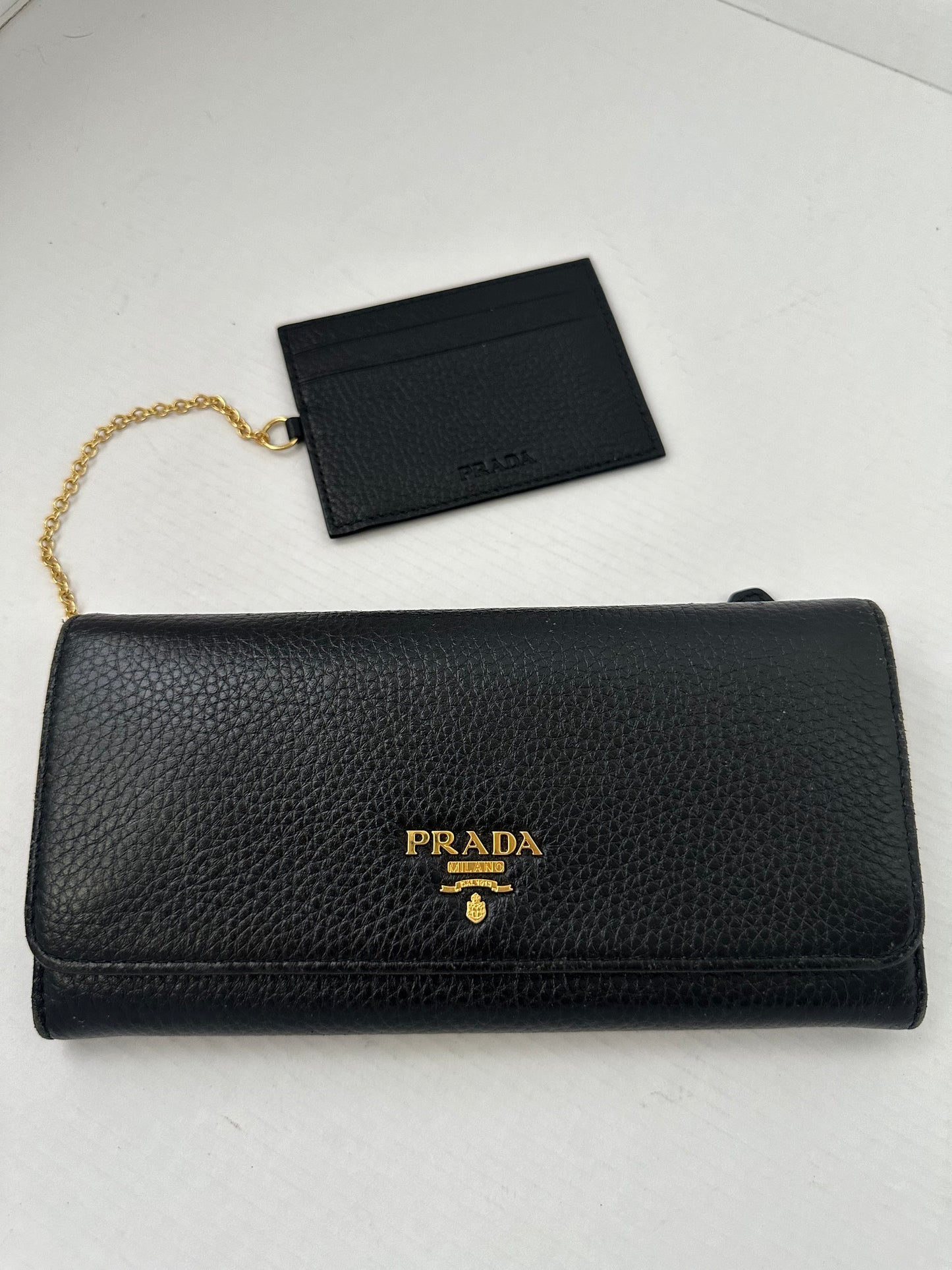 Prada Black Saffiano Lux Leather Flap Continental Wallet WOC