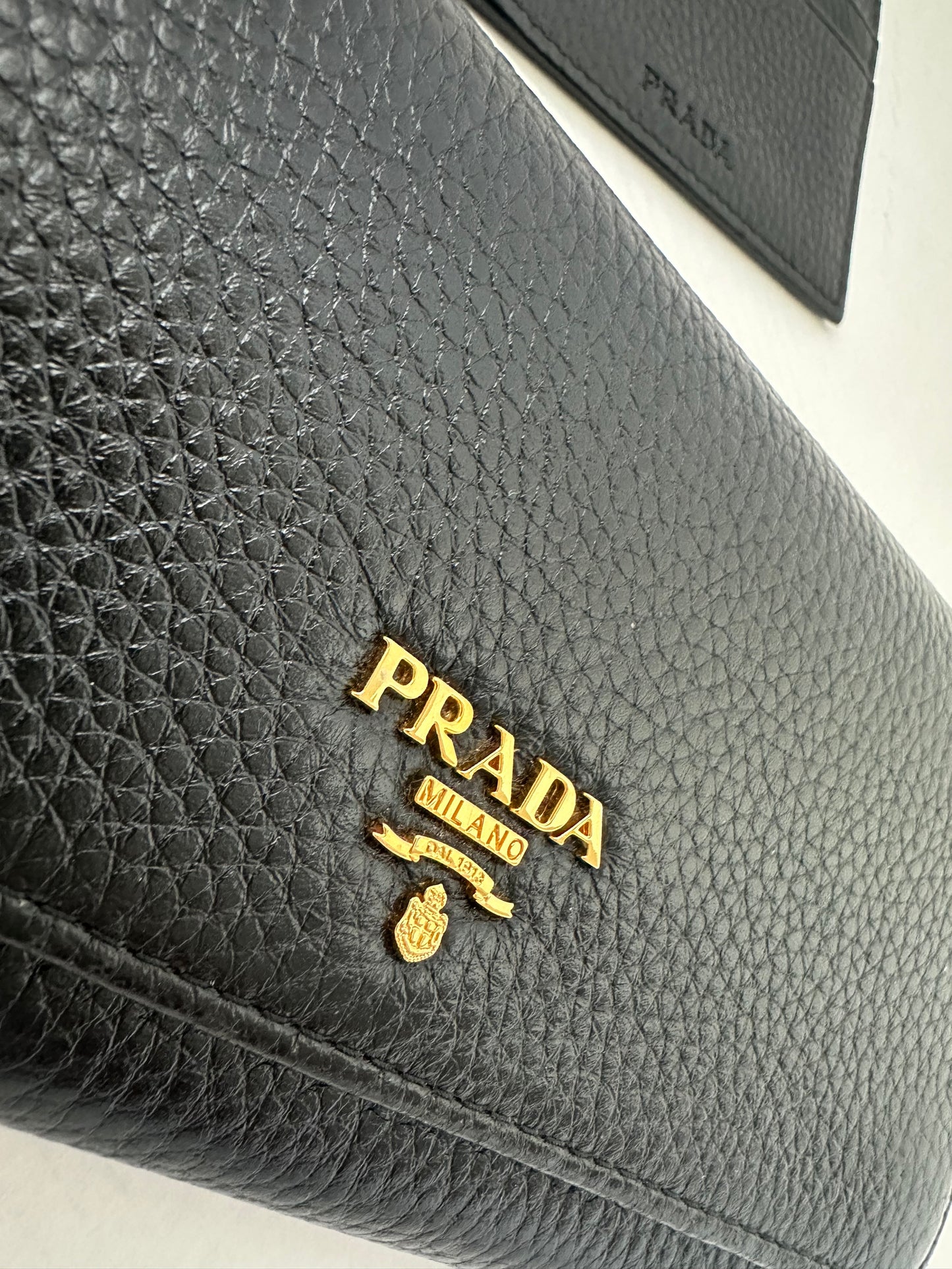 Prada Black Saffiano Lux Leather Flap Continental Wallet WOC