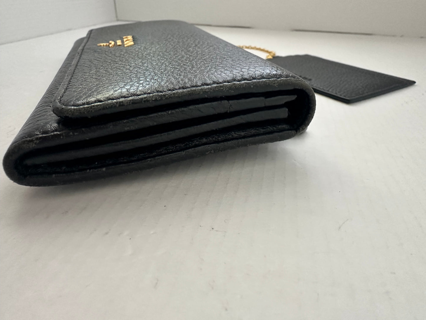 Prada Black Saffiano Lux Leather Flap Continental Wallet WOC