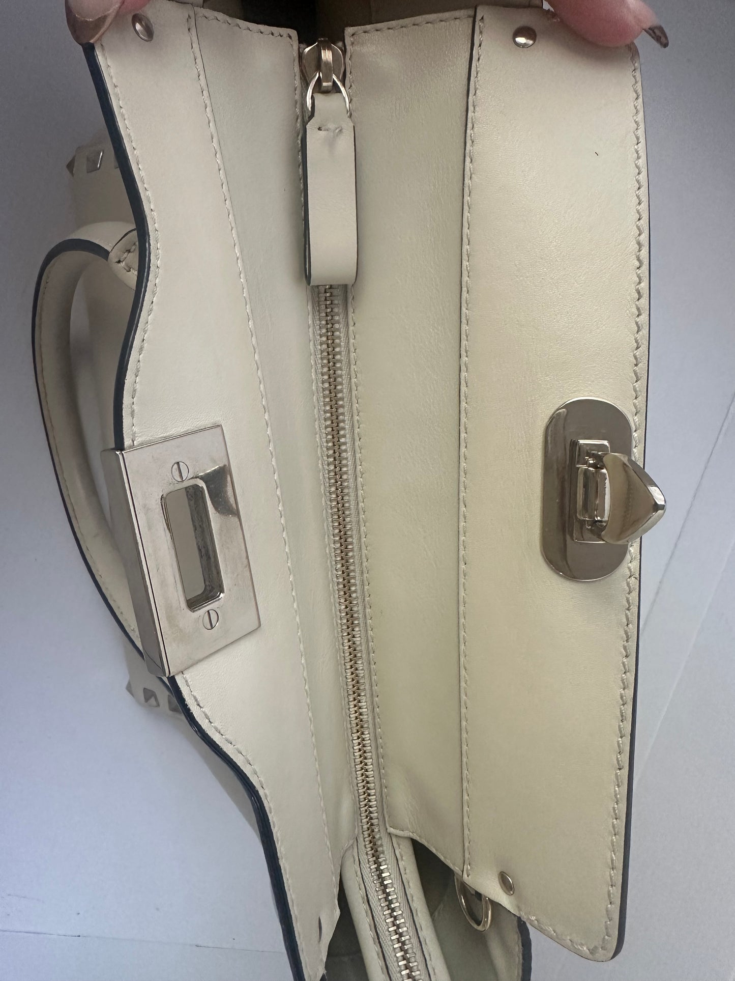 VALENTINO IVORY ROCKSTUD CROSSBODY SMALL TOTE BAG with strap