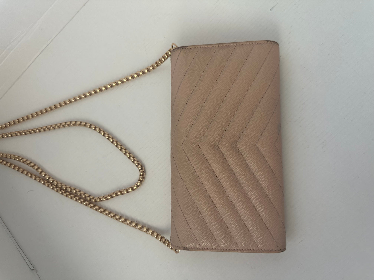 YSL Caviar Leather Flap Crossbody Purse Clutch WOC pink Gold