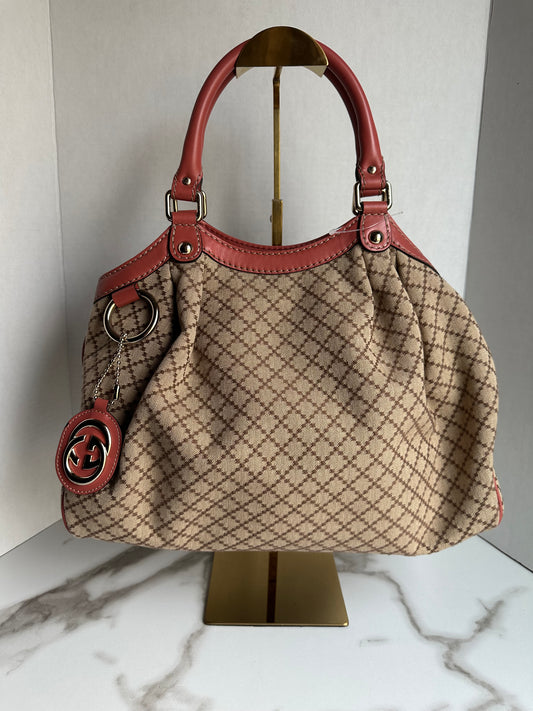 Gucci Diamante Sukey Canvas Tote Bag Brown