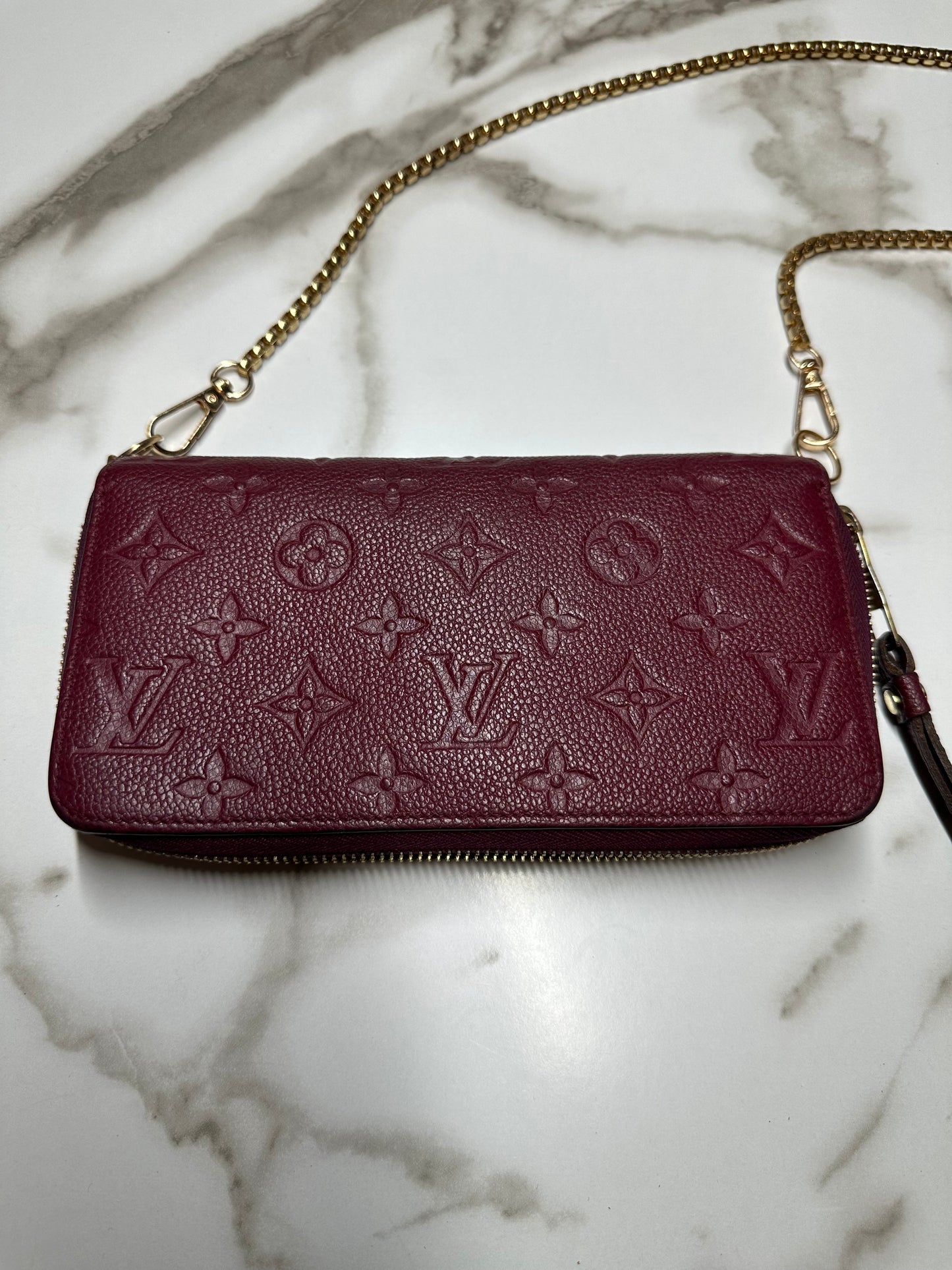 Available Louis Vuitton Empreinte Zippy Wallet in Aurore WOC crossbody