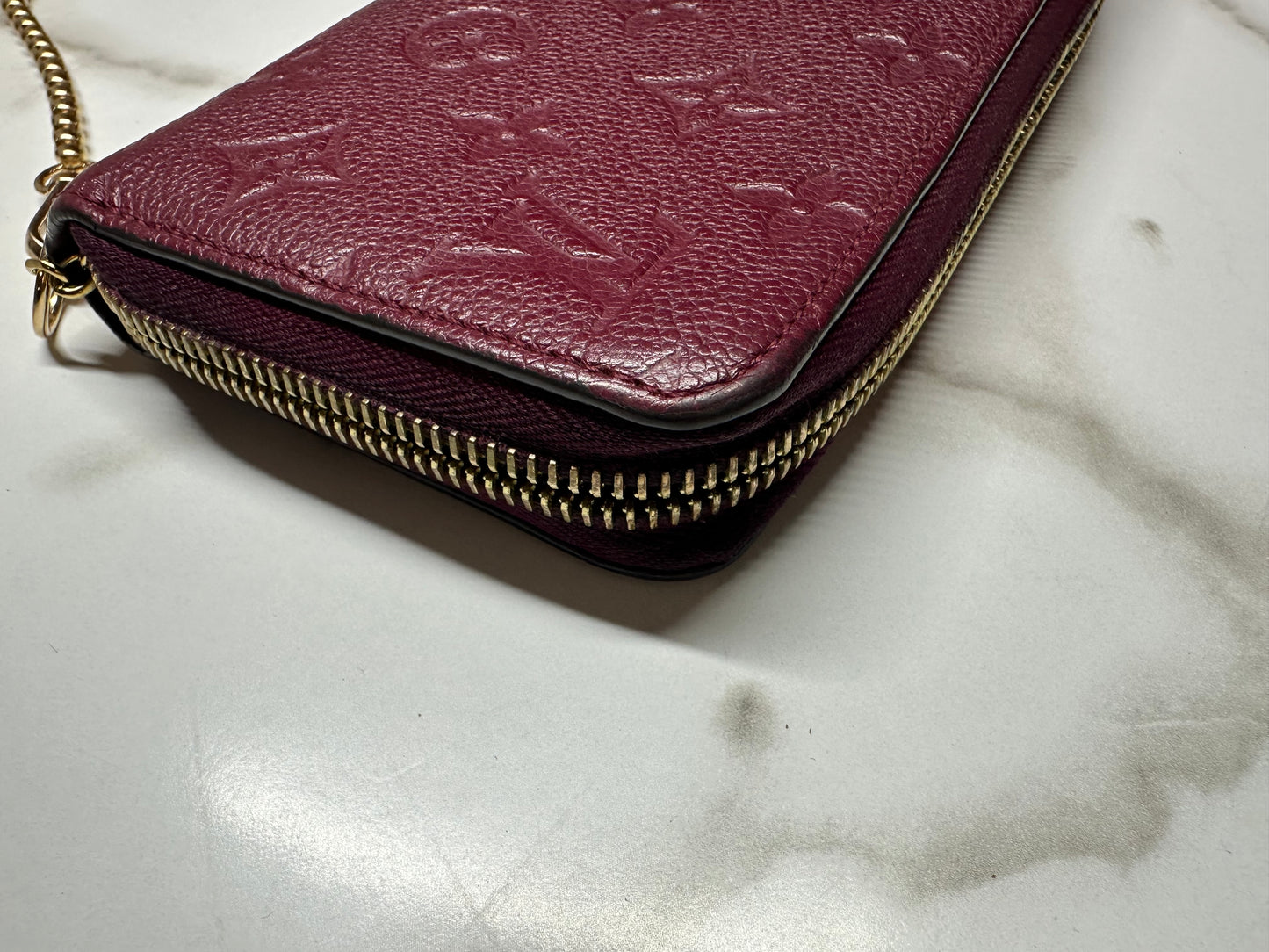 Available Louis Vuitton Empreinte Zippy Wallet in Aurore WOC crossbody