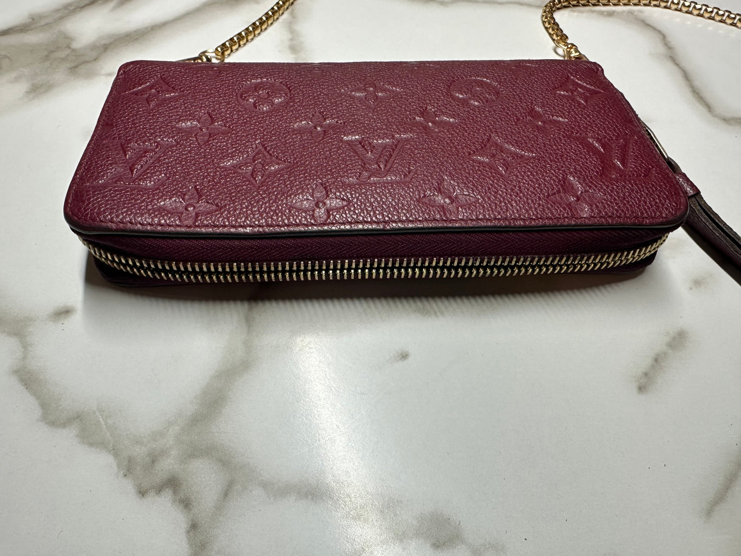 Available Louis Vuitton Empreinte Zippy Wallet in Aurore WOC crossbody
