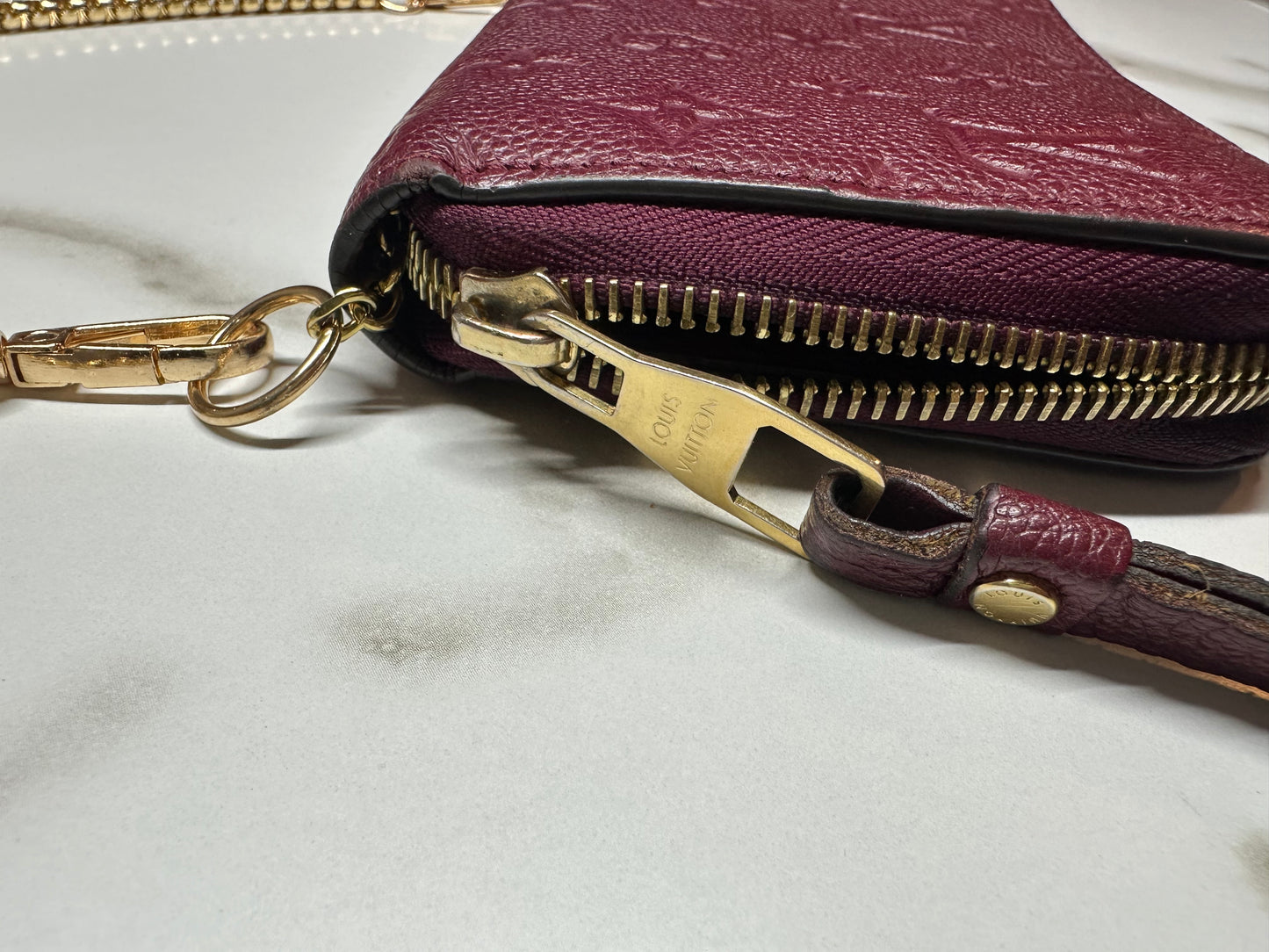 Available Louis Vuitton Empreinte Zippy Wallet in Aurore WOC crossbody