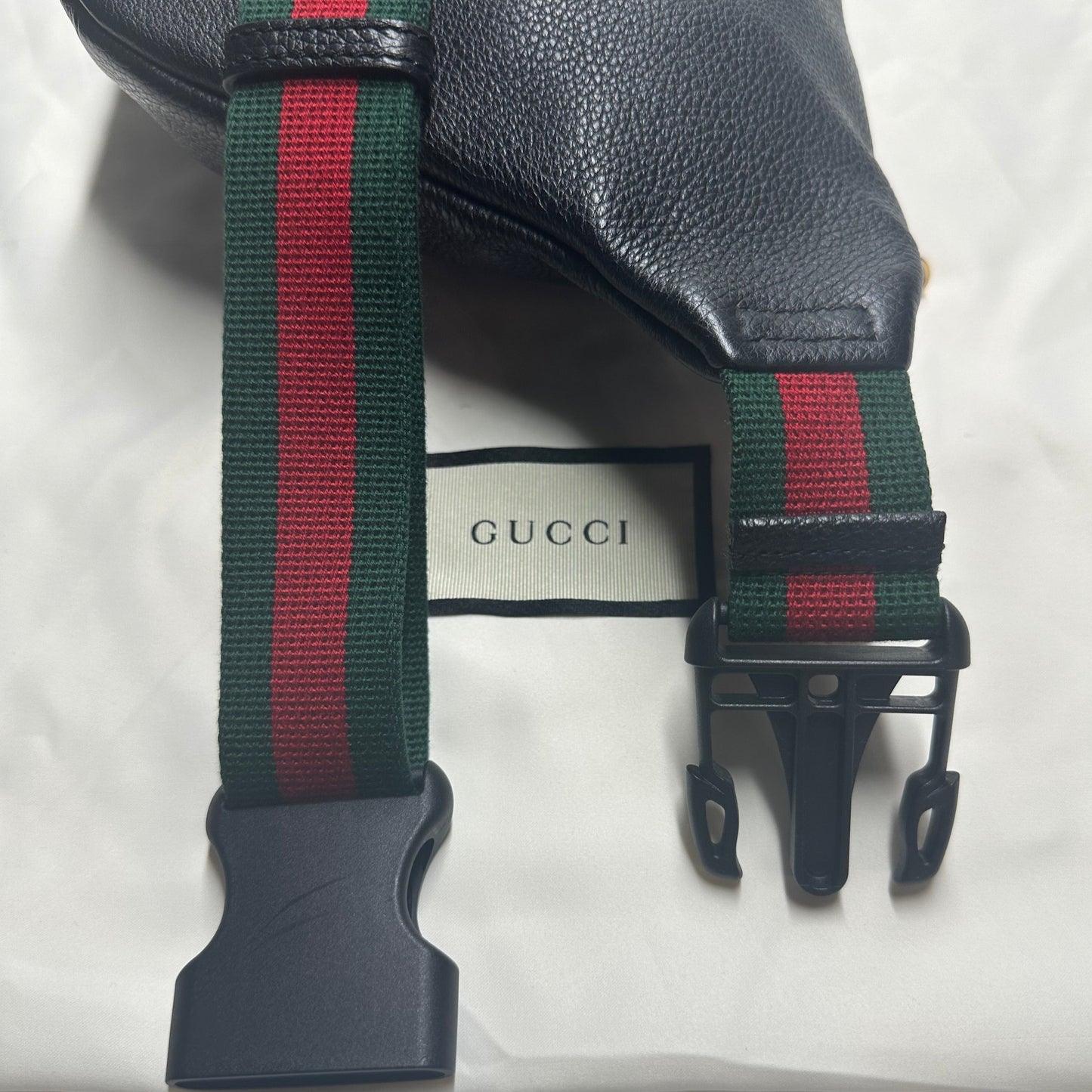 Gucci Black Pebbled Leather Logo Belt Bag