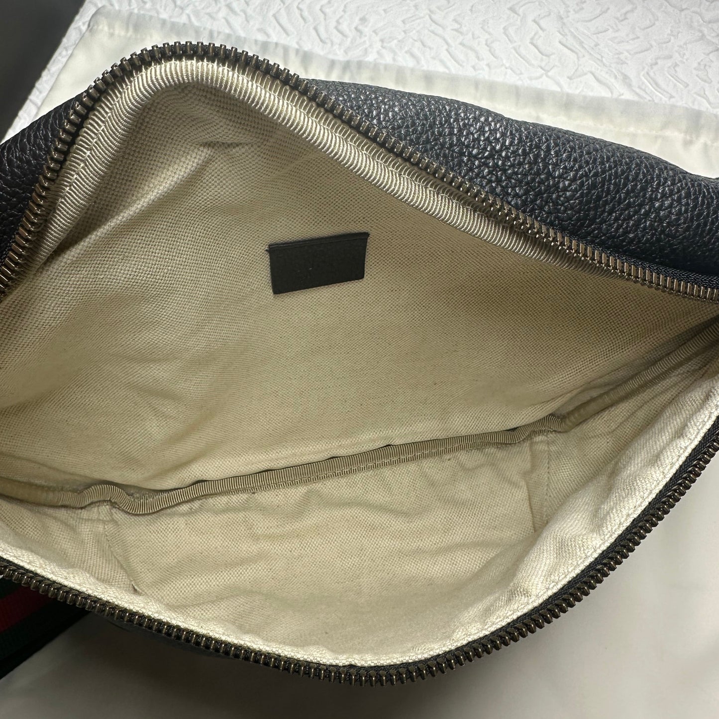 Gucci Black Pebbled Leather Logo Belt Bag