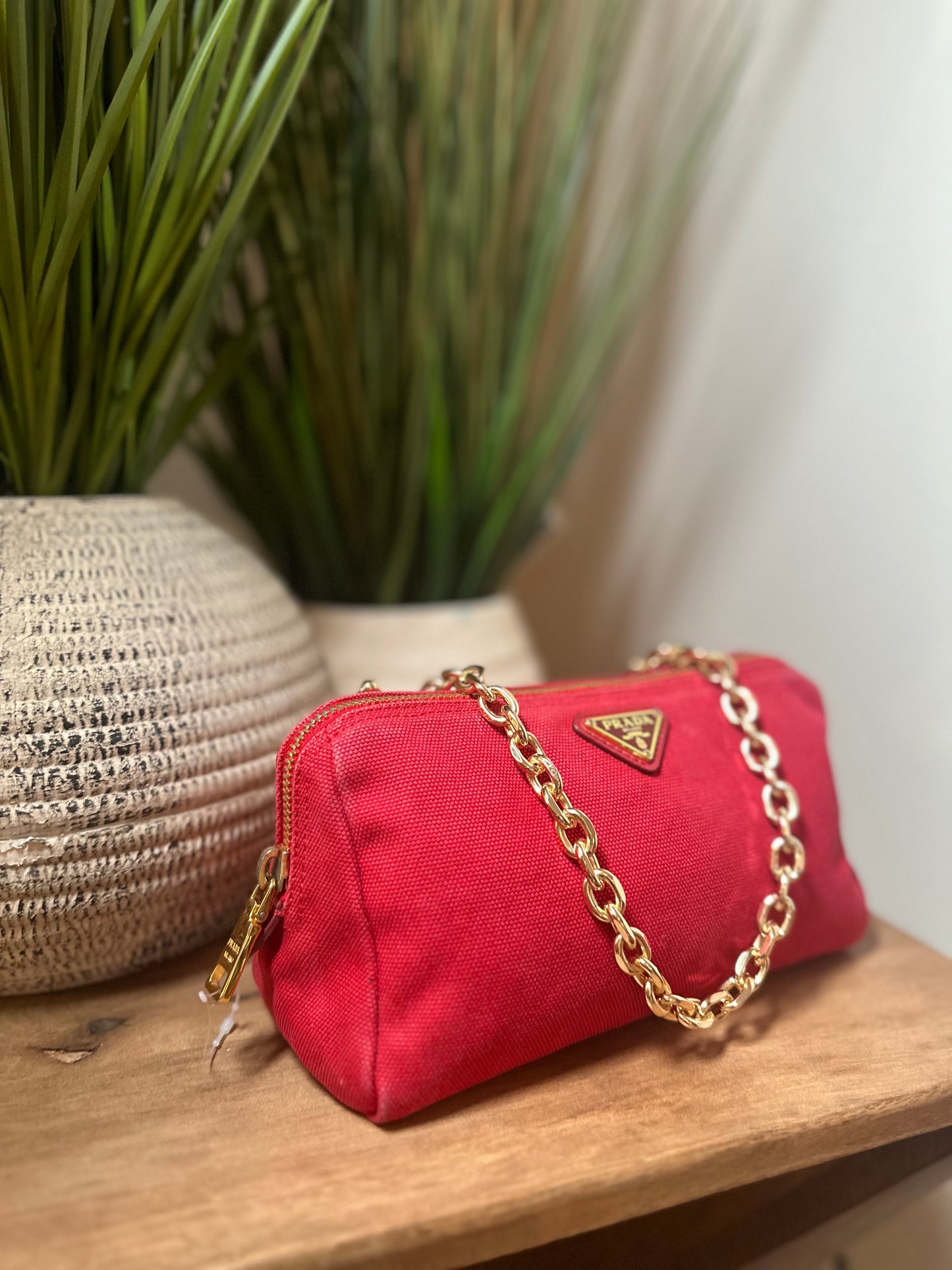 PRADA Pouch Canvas Red crossbody