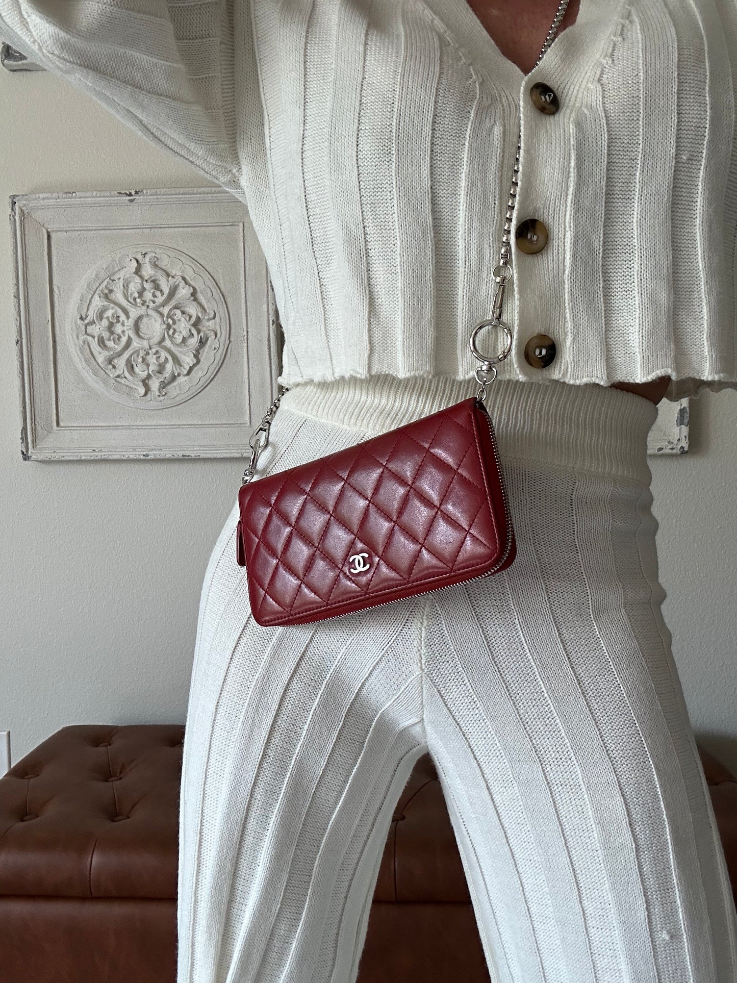 Chanel Quilted Lambskin Zip Around Wallet red WOC