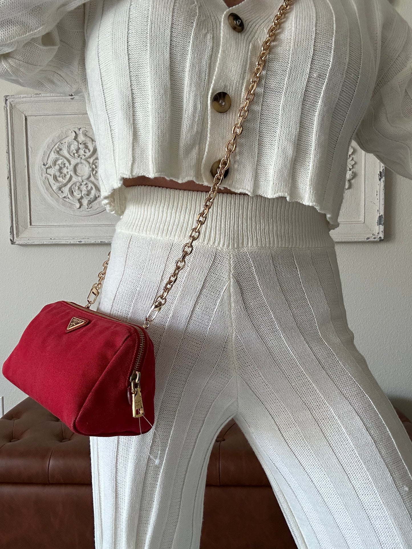 PRADA Pouch Canvas Red crossbody