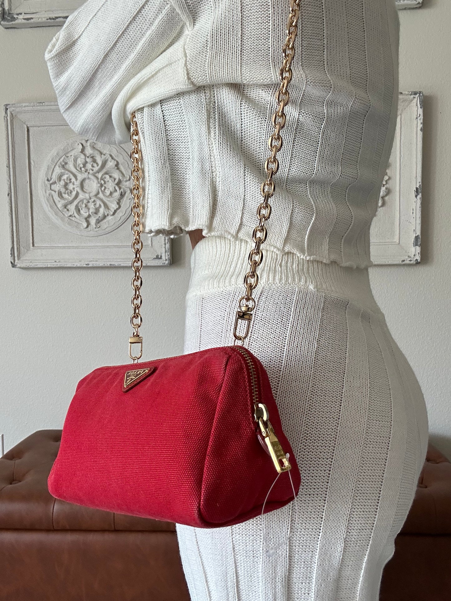 PRADA Pouch Canvas Red crossbody