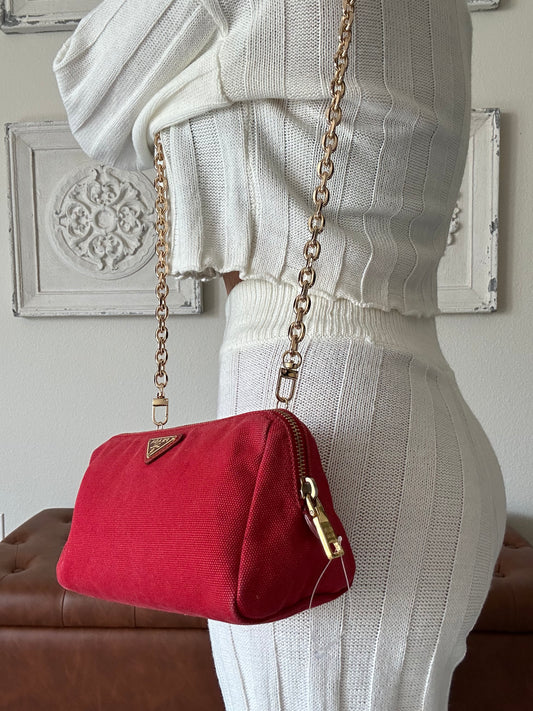 PRADA Pouch Canvas Red crossbody