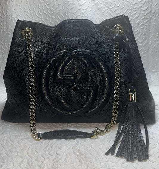 Gucci Soho Black Leather Chain Strap Shoulder Bag