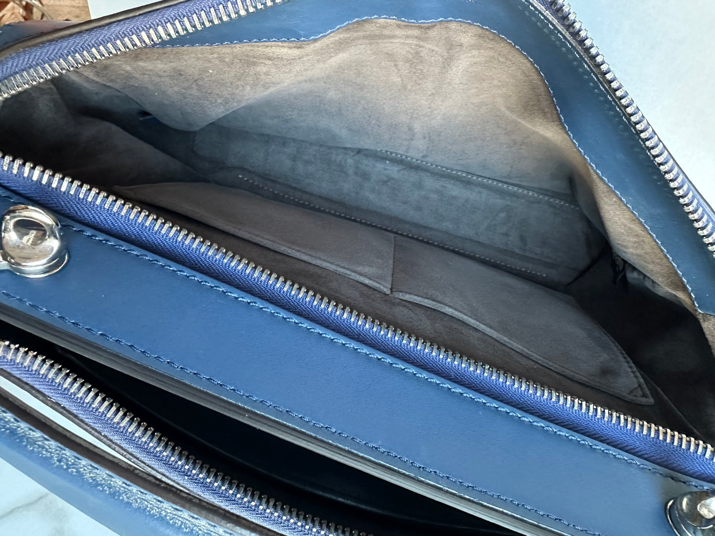 Fendi Dotcom Medium Flower Studded Denim Blue Satchel