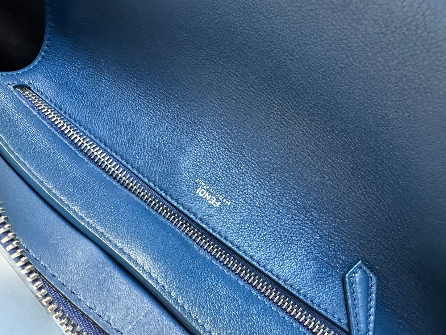 Fendi Dotcom Medium Flower Studded Denim Blue Satchel