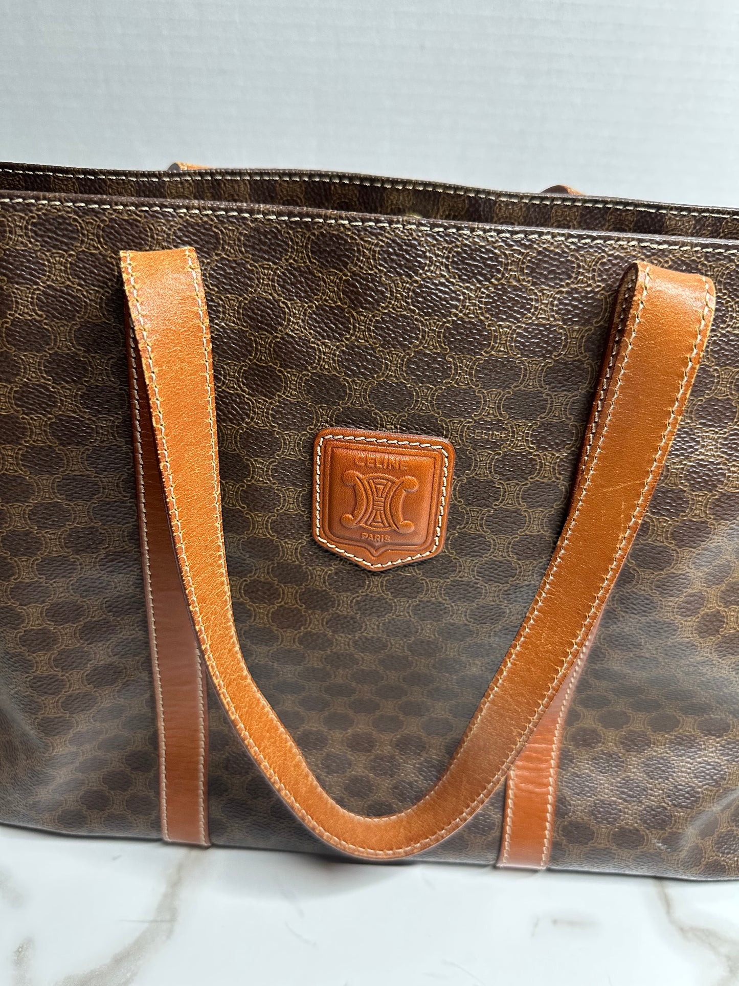 Celine Triomphe Vintage leather tote