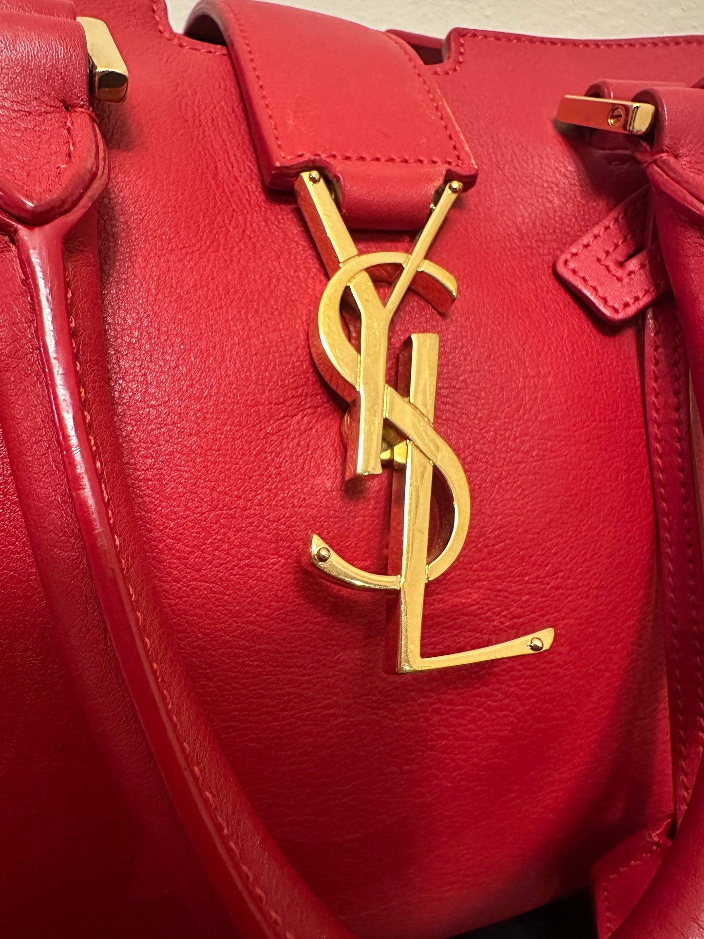 Saint Laurent Monogram Cabas Leather Baby Red