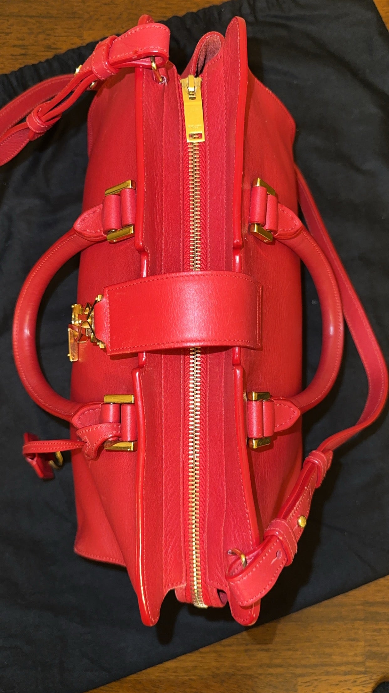 Saint Laurent Monogram Cabas Leather Baby Red