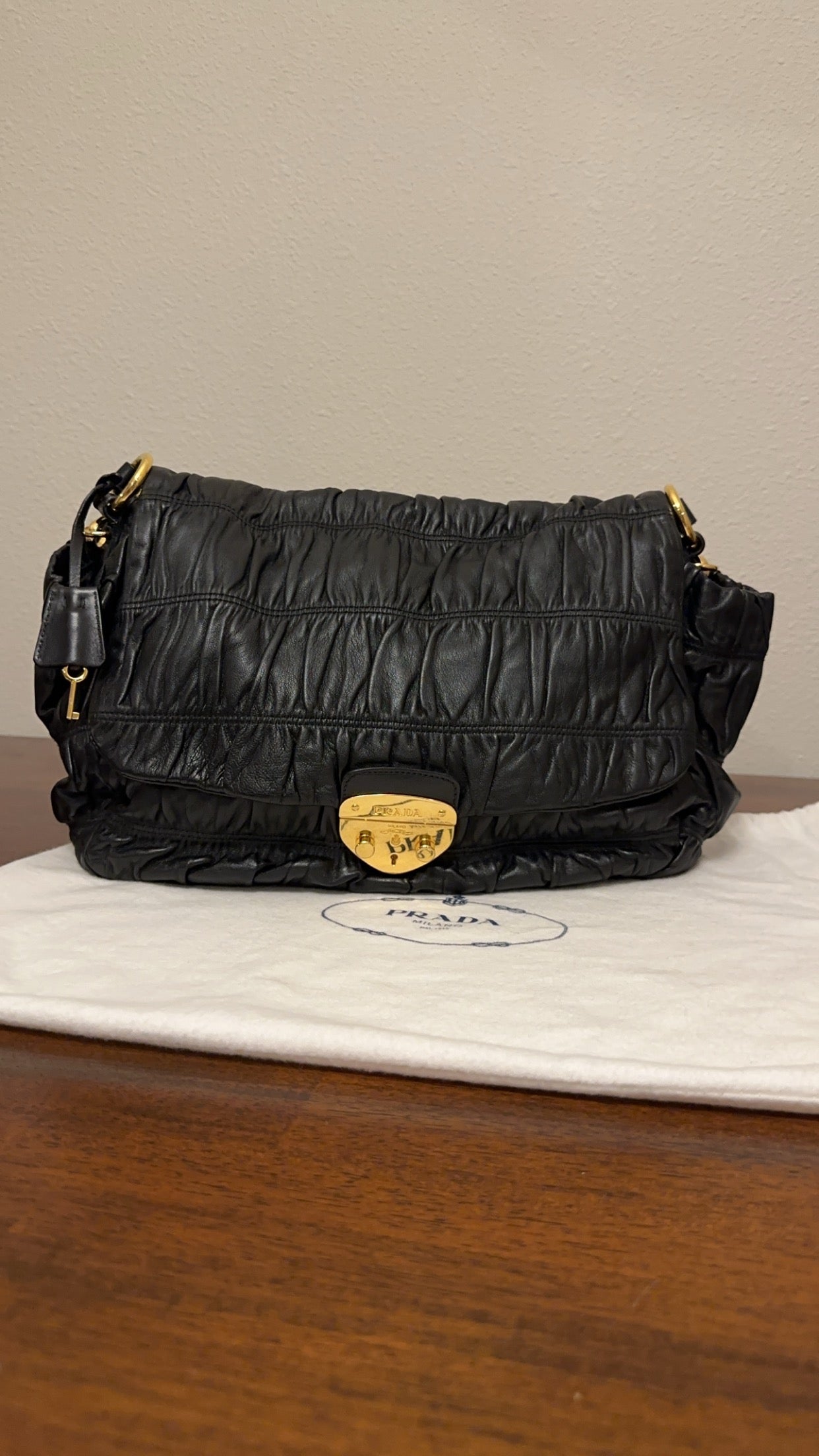 PRADA Nappa Dressy Gaufre Flap Bag Nero Black