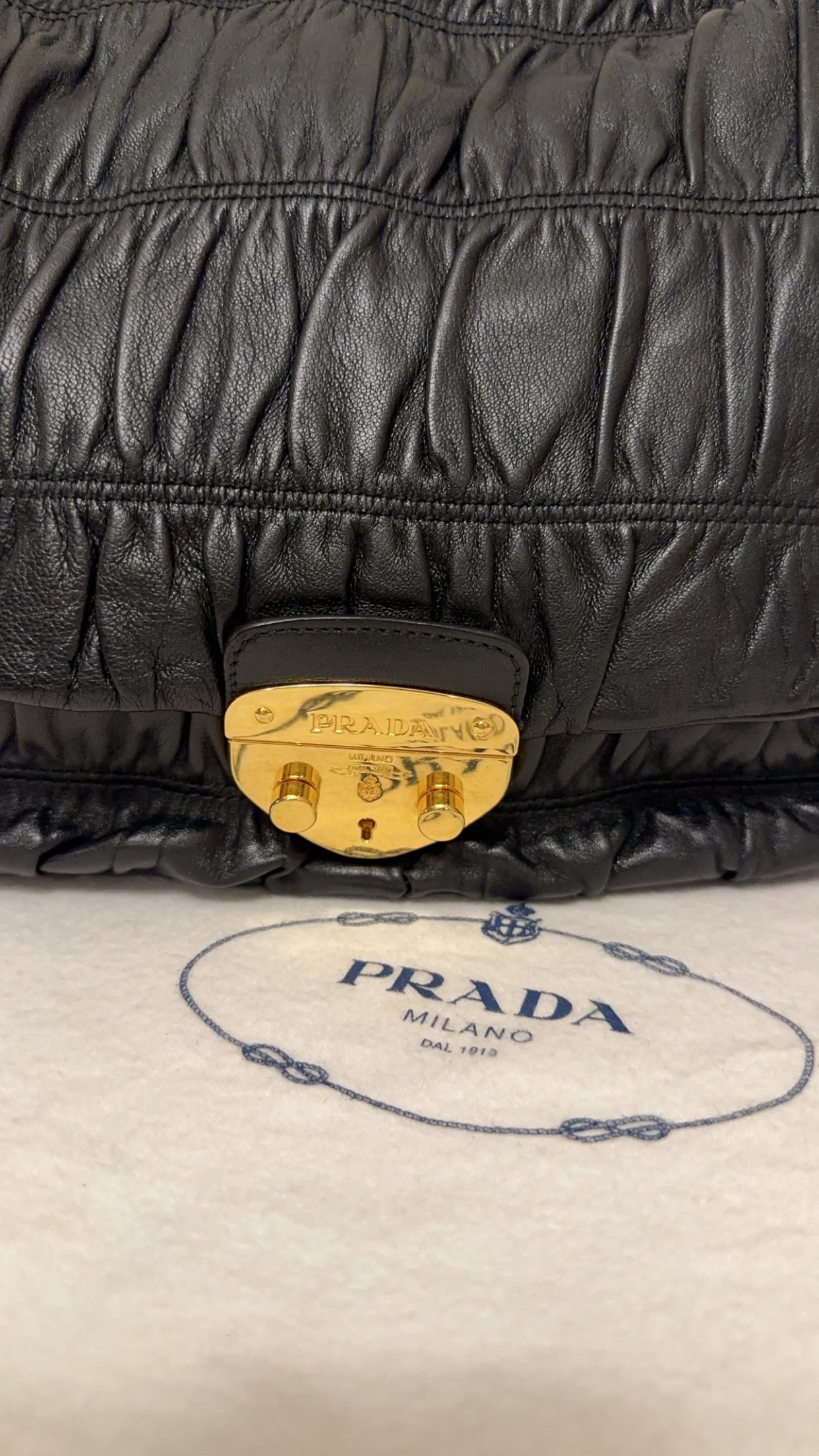 PRADA Nappa Dressy Gaufre Flap Bag Nero Black