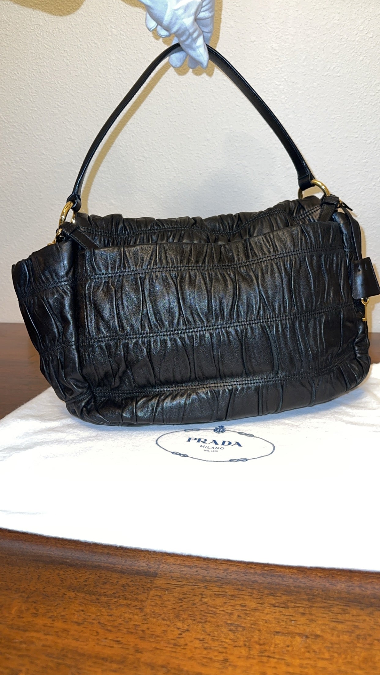 PRADA Nappa Dressy Gaufre Flap Bag Nero Black