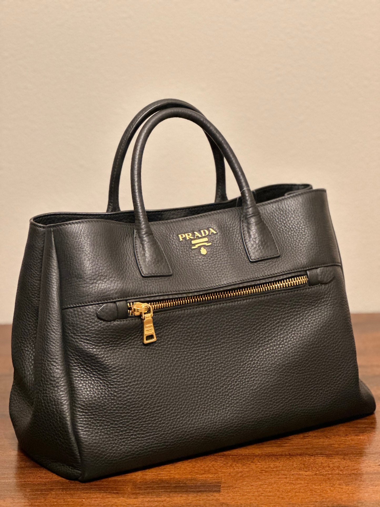 Prada Front Pocket Convertible Tote Vitello Daino Medium