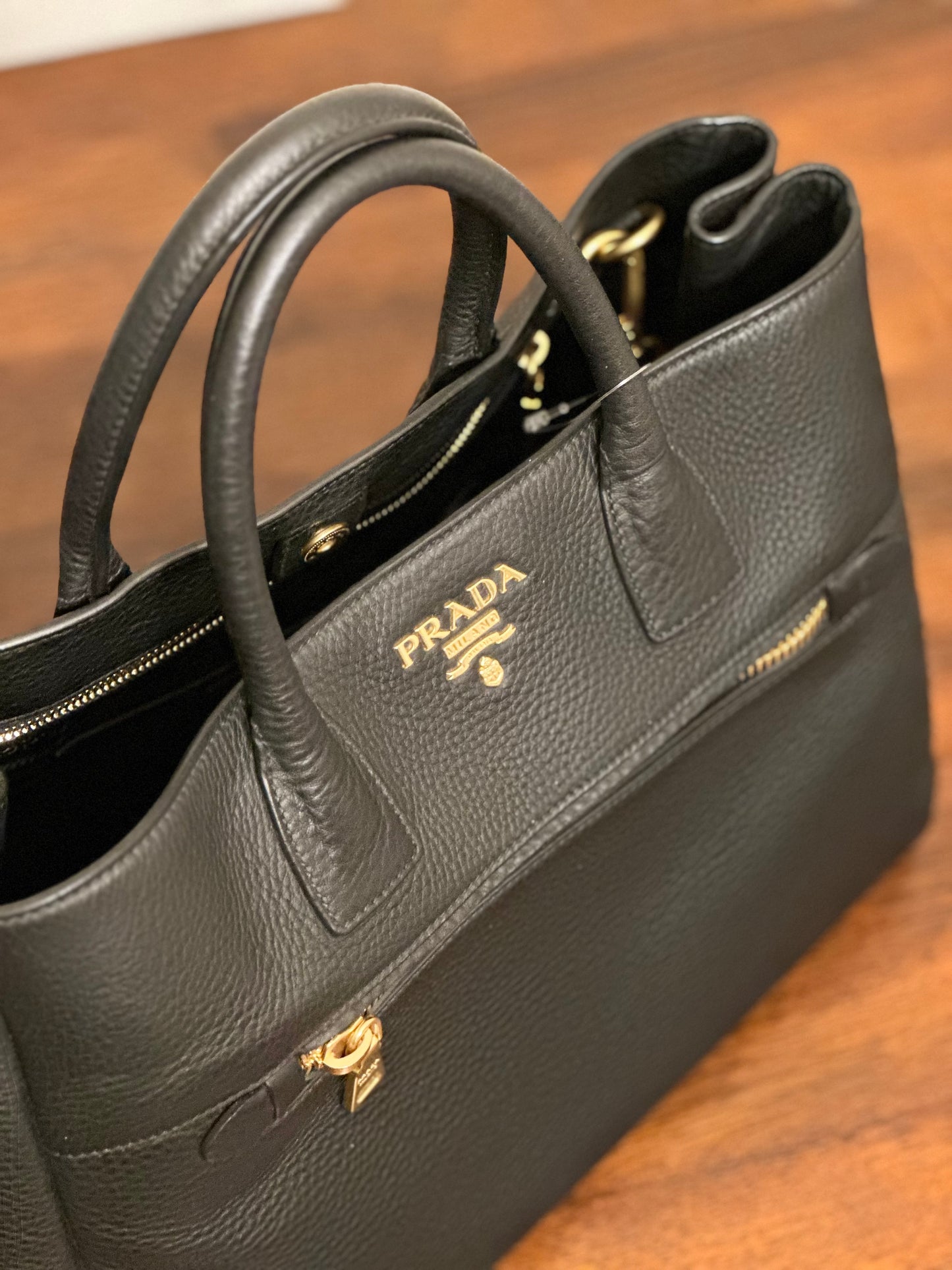 Prada Front Pocket Convertible Tote Vitello Daino Medium