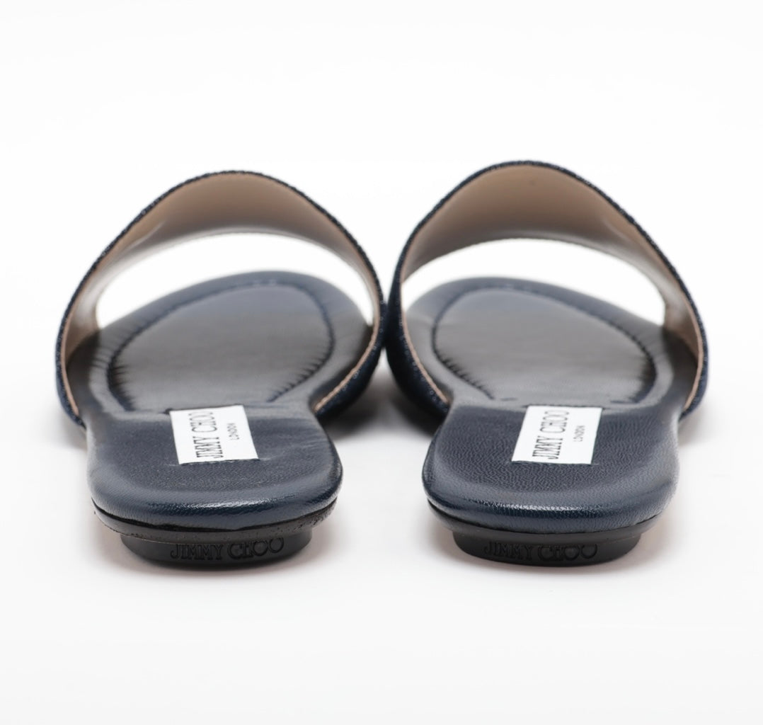 Available Jimmy Choo Nanda Denim Slides In Dark Denim NWB 36