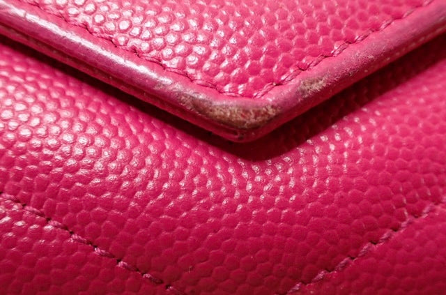 YSL Caviar Leather Flap Crossbody Purse Clutch WOC Hot pink and Gold