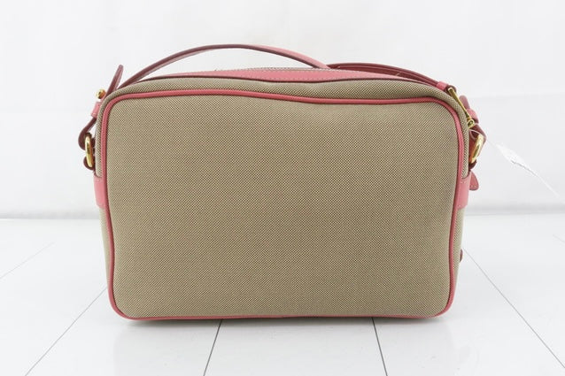 PRADA PINK JACQUARD CANVAS LOGO CAMERA BAG