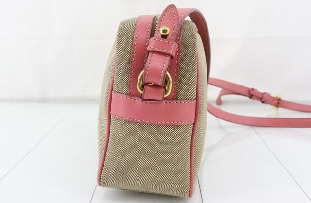 PRADA PINK JACQUARD CANVAS LOGO CAMERA BAG