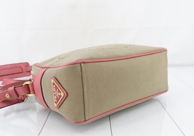 PRADA PINK JACQUARD CANVAS LOGO CAMERA BAG