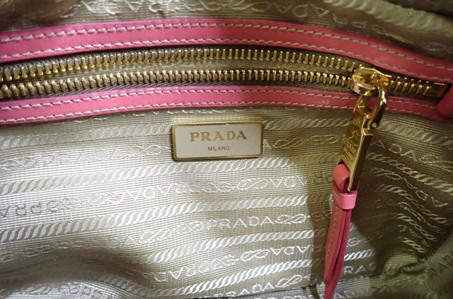 PRADA PINK JACQUARD CANVAS LOGO CAMERA BAG