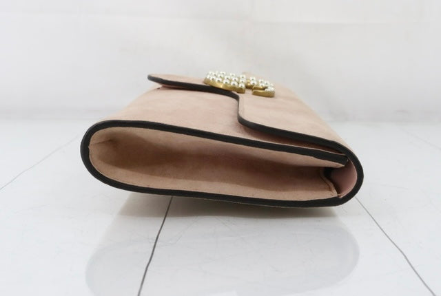 GUCCI suede Pearly GG Marmont Clutch blush pink