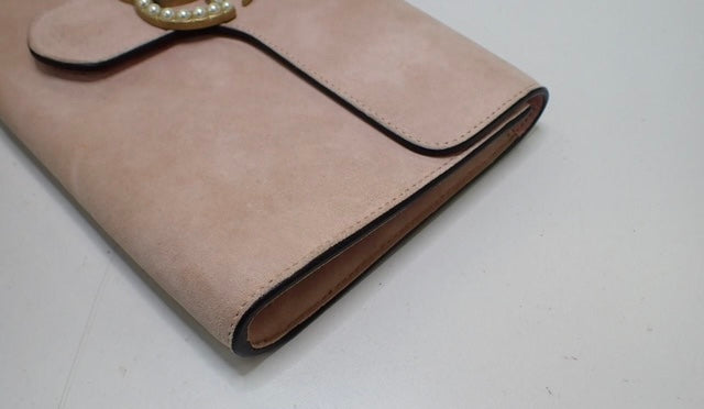 GUCCI suede Pearly GG Marmont Clutch blush pink