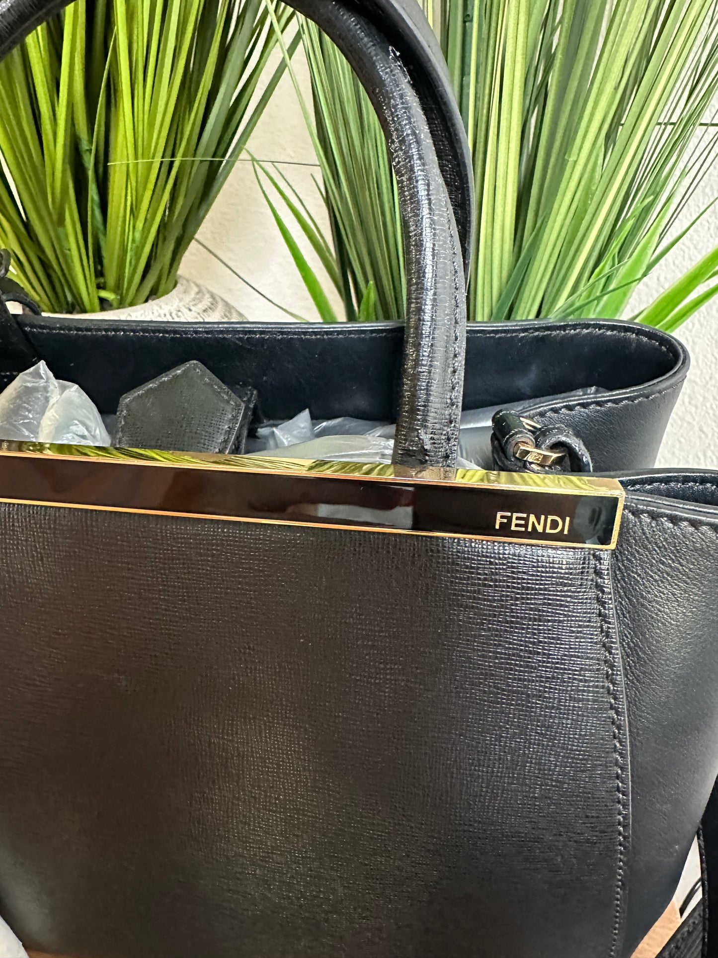 FENDI Petit Toujour Shoulder 2way Handbag Black Leather Italy