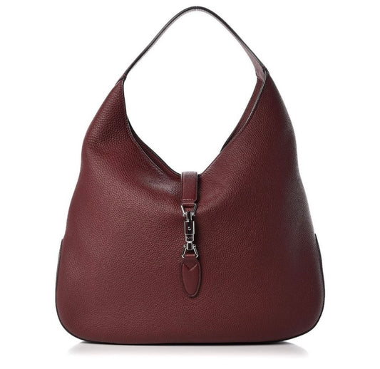 Gucci Jackie Piel Soft Hobo Handbag Burgundy Large