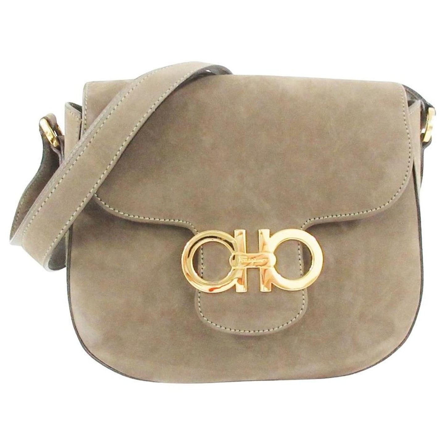 Available Ferragamo Gancini Beige Suede Crossbody Bag