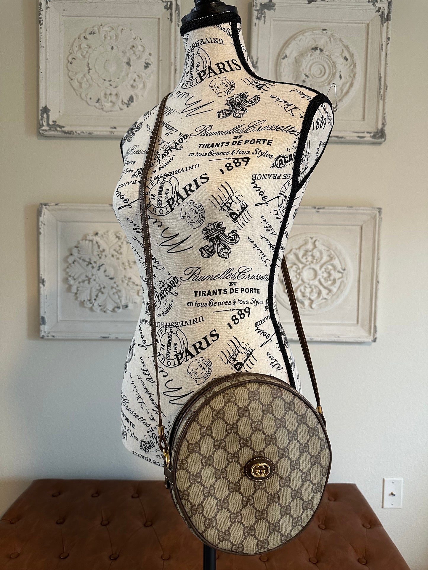 Available Gucci round Ophidia Monogram Canvas Canteen Bag Classic Brown