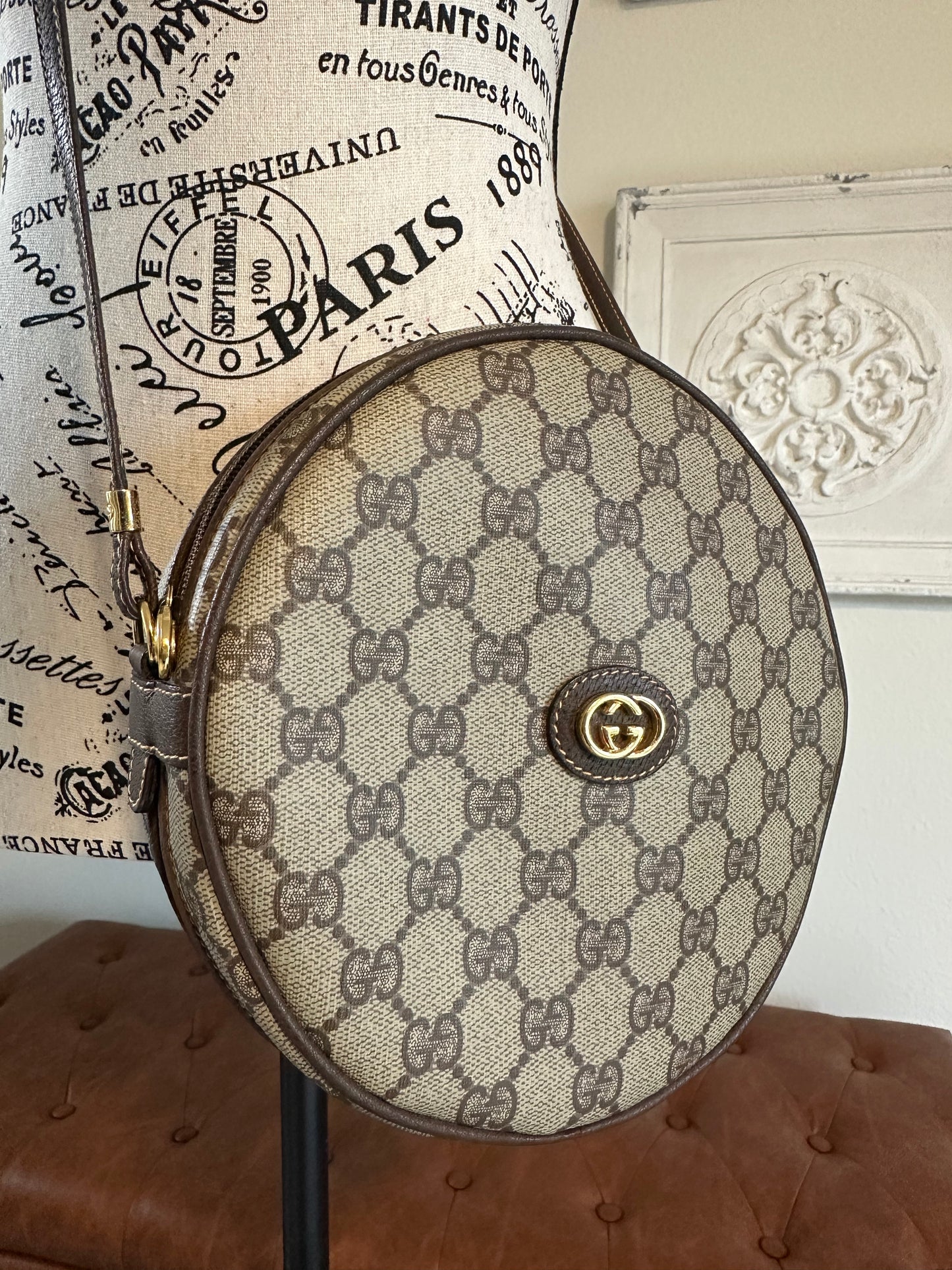 Available Gucci round Ophidia Monogram Canvas Canteen Bag Classic Brown